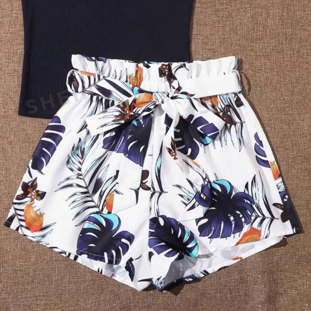 Tropical Print Tie Shorts